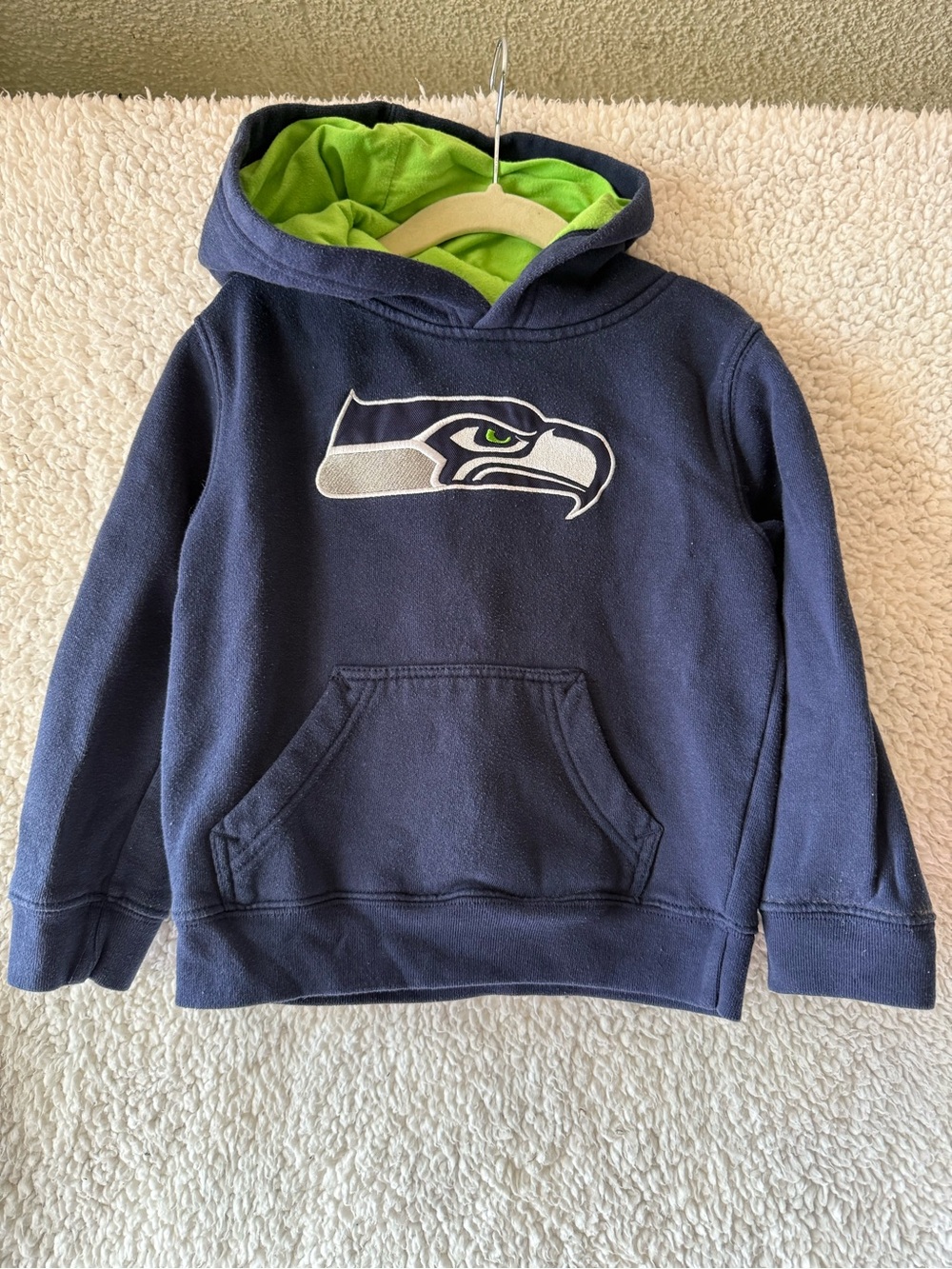NFL Kids Seattle Seahawks Navy Hoodie with Lime Green Hood Lining